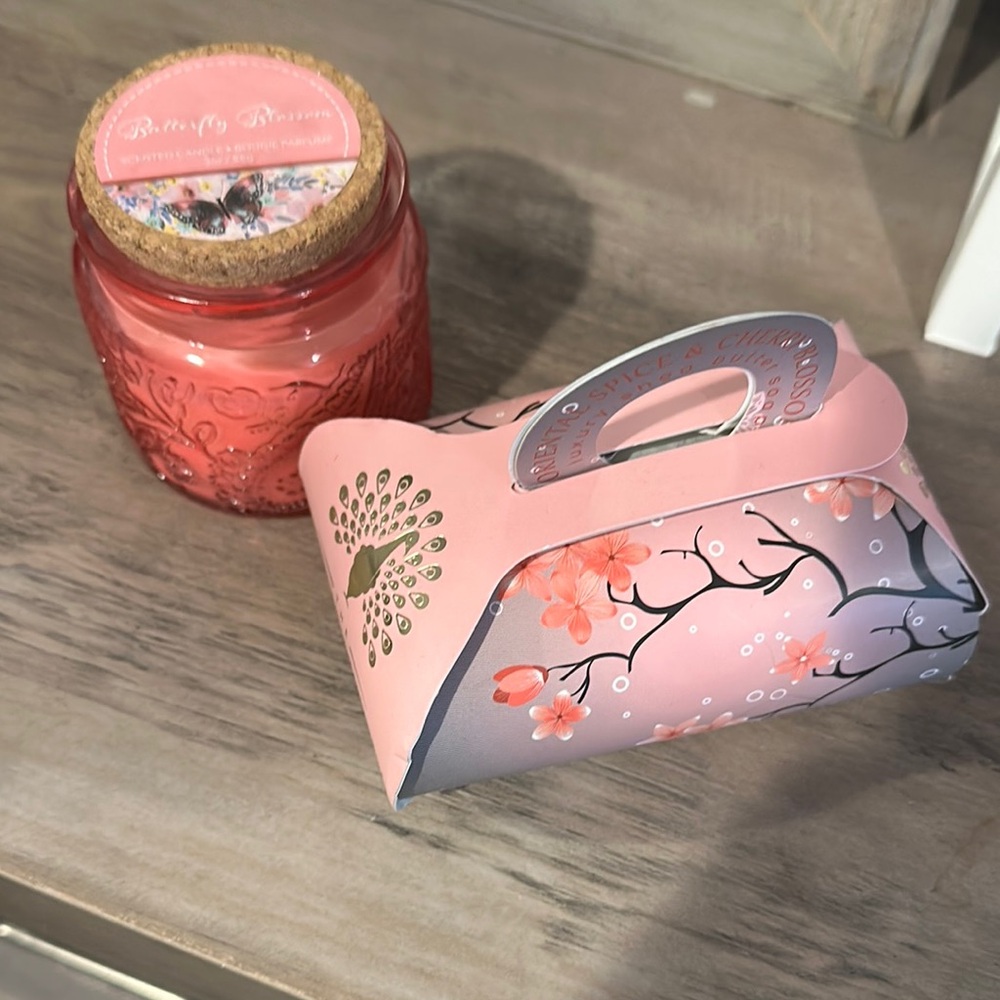 Pink Candle Jar with Spice & Cherry Blossom Soap